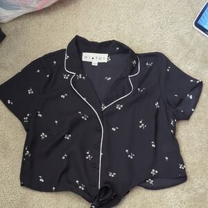 Black Cherry Print Women's Top